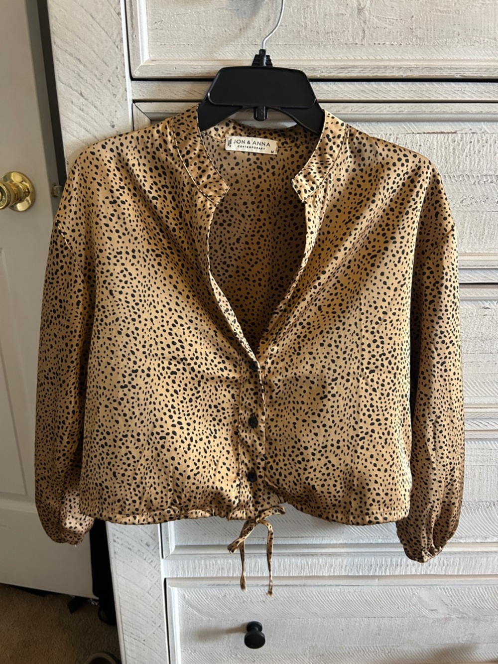 Jon & Anna Tan and Black Spotted Button-Front Blouse